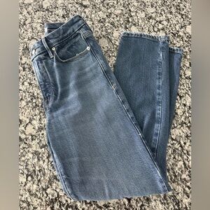 Good American Blue Straight Leg Women's Size 2/26 Stretch High Rise Distressed